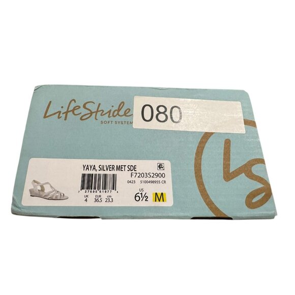 NWOT LifeStride Yaya Silver Metallic Wedge Sandals Womens 6.5 M  1.5 inch wedge - Picture 2 of 11